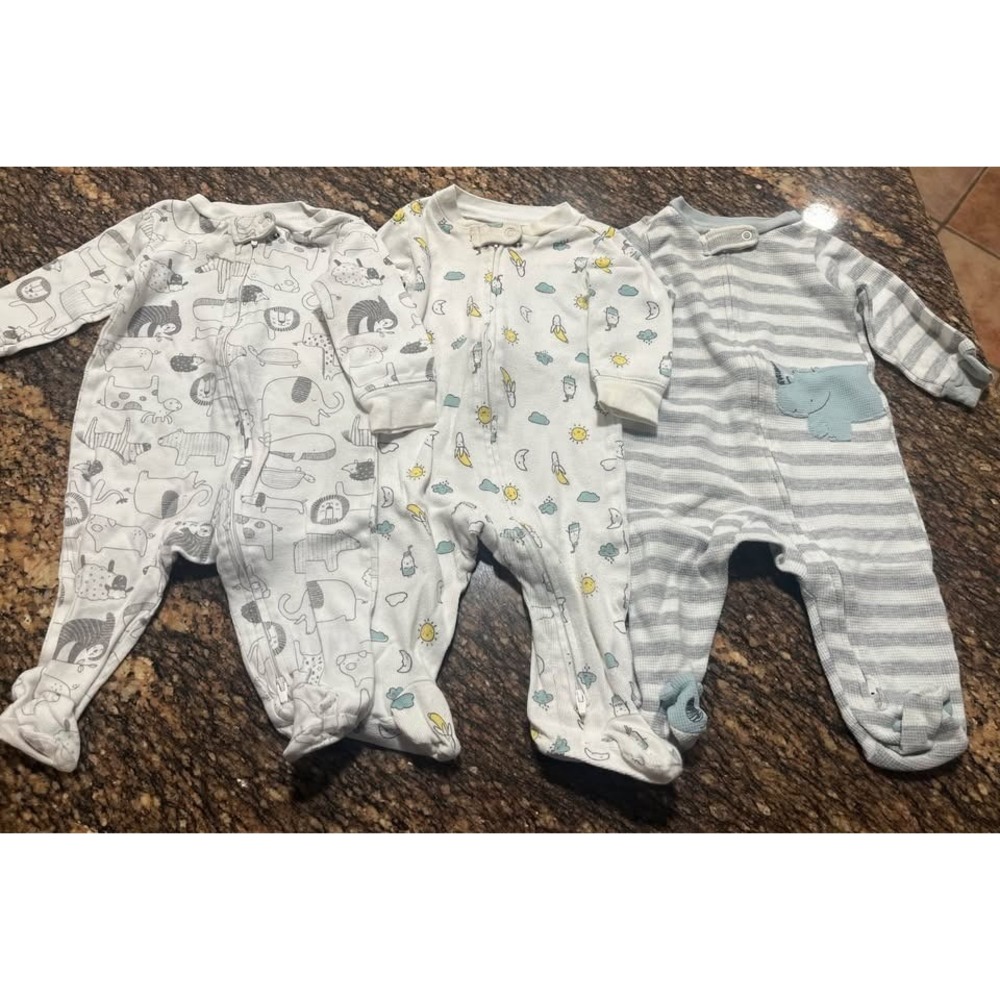 Carter's Zipper Sleepers Unisex Baby 3-6M Multicolor Good 3-Pack Footed PJs